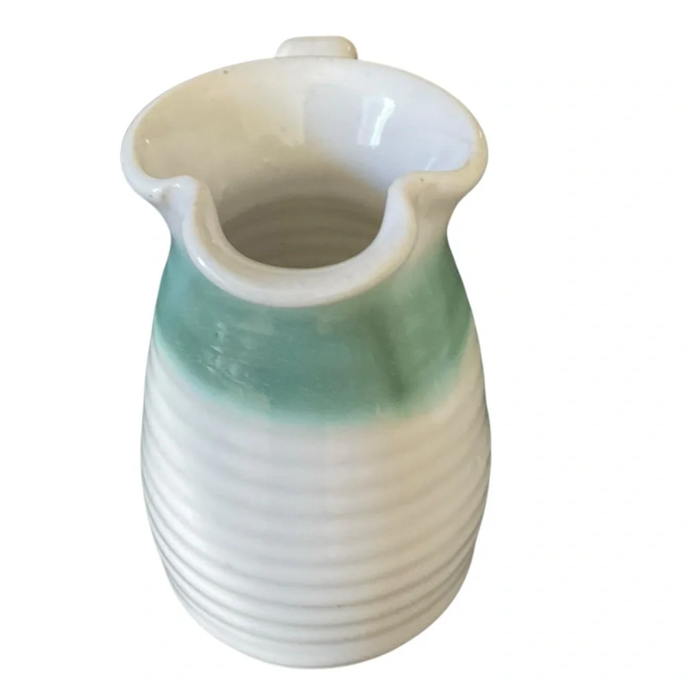 Jack Hernig NC Artist Studio Pottery Cream & Sugar Set Green- White Signed 2000